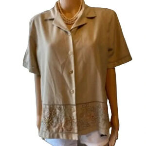 VTG Y2K Alfred Dunner Floral Embroidery Button Up Shirt Women Plus Size 16